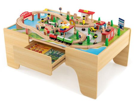 84-Piece Wooden Train Set with Reversible and Detachable Tabletop Online now