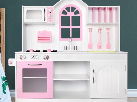 Keezi Kids Wooden Kitchen Play Set - White & Pink Hot on Sale