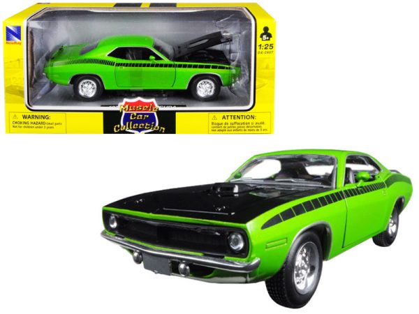 1970 Plymouth Barracuda Green with Black Hood and Stripes \Muscle Car Fashion