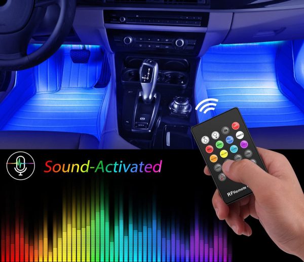 RGB Car LED Light Strips, Sound Activated with Remote Control, 48 Hot on Sale