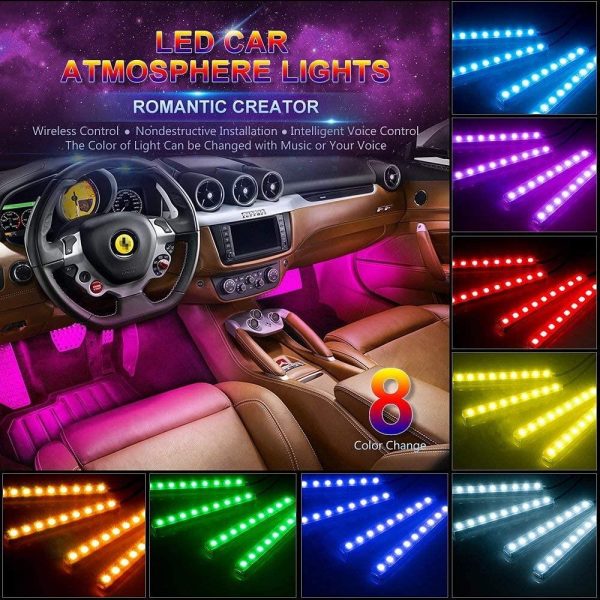 RGB Car LED Light Strips, Sound Activated with Remote Control, 48 Hot on Sale