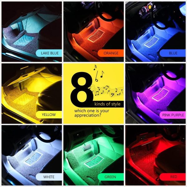 RGB Car LED Light Strips, Sound Activated with Remote Control, 48 Hot on Sale