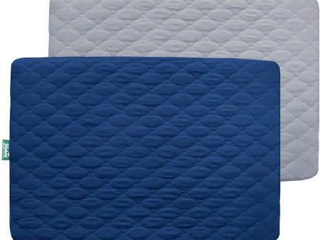 Pack N Play Mattress Pad Cover  Protector - 2 Pack, Ultra Soft Microfiber, Waterproof, Grey & Navy Blue (for Standard Playpen  Mini Crib) on Sale