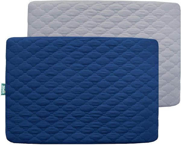 Pack N Play Mattress Pad Cover  Protector - 2 Pack, Ultra Soft Microfiber, Waterproof, Grey & Navy Blue (for Standard Playpen  Mini Crib) on Sale