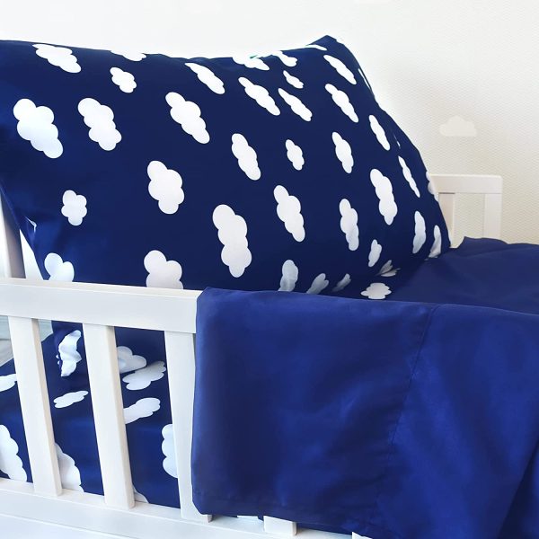 Toddler Bedding Set - 3 Pieces, Includes a Crib Fitted Sheet, Flat Sheet and Envelope Pillowcase, Soft and Breathable, Navy Cloud Sale