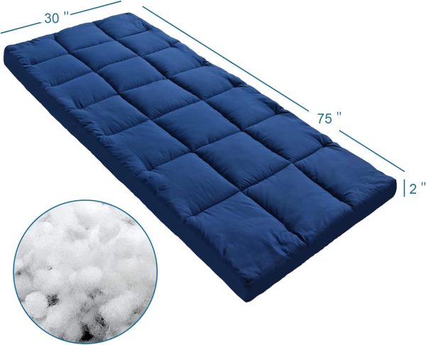 Quilted Cot Mattress Topper - 75  x 30 , 2 Pack, Soft and Thicker Cot Pad Only, for Camping Cot Rv Bunk Narrow Twin Beds, Navy For Cheap