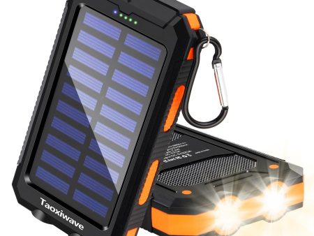 Taoxiwave Solar Power Bank, 38800mAh Portable Charger Fast Charging Waterproof Portable External Backup Battery Pack Charger,Camping Battery Bank with Dual USB Flashlight and Compass (Orange) on Sale