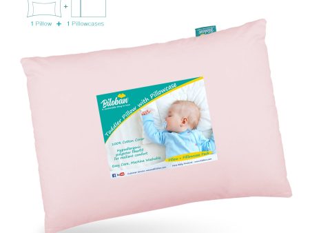 Toddler Pillow Quilted with Pillowcase - 13  x 18 , 100% Cotton, Ultra Soft & Breathable, Pink Supply