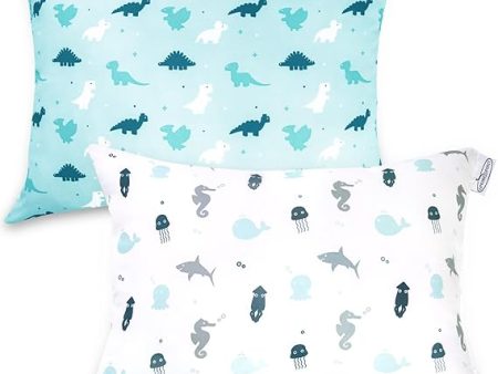 Toddler Pillow - 2 Pack, 14  x 19 , Multi-Use, Soft & Skin-Friendly, Blue Dinosaur & White Ocean Sale