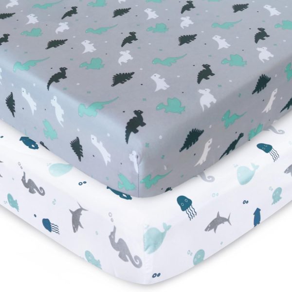 Crib Sheet - 2 Pack, Ultra Soft Microfiber, Grey Dinosaurs (for Standard Crib  Toddler Bed) For Sale