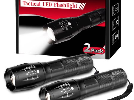 2 Pack Tactical Flashlights Torch, Military Grade 5 Modes 3000 High Lumens Led Waterproof Handheld Flashlight for Camping Biking Hiking Outdoor Home Emergency Discount