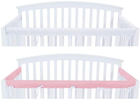 3 Pieces Crib Rail Cover - Protector Safe Teething Guard Wrap, Reversible, Fit Side and Front Rails, Pink & White Fashion