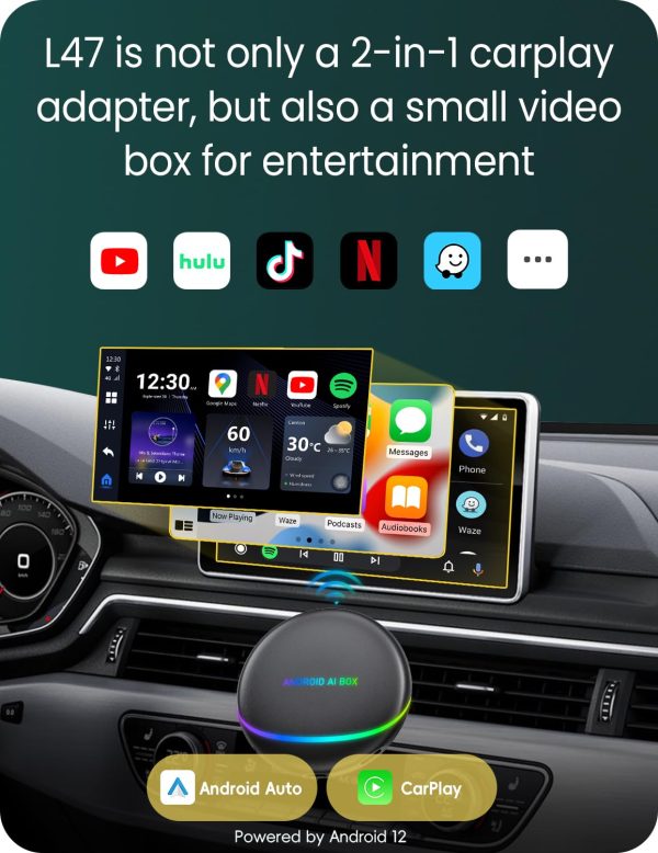 Magic AI Box with Netflix YouTube TikTok Google Play,VeloBlast Wireless Carplay&Android Auto Adapter, Android 12.0 System Carplay Ai Box for Wired Carplay Cars(8+128GB) Only for Wired CarPlay Car Hot on Sale