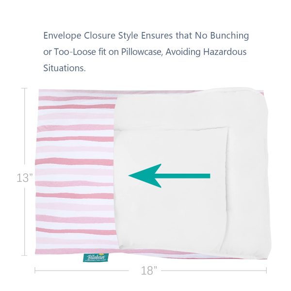 Toddler Pillow Quilted with Pillowcase - 13  x 18 , 100% Cotton, Ultra Soft & Breathable, Pink Stripe on Sale