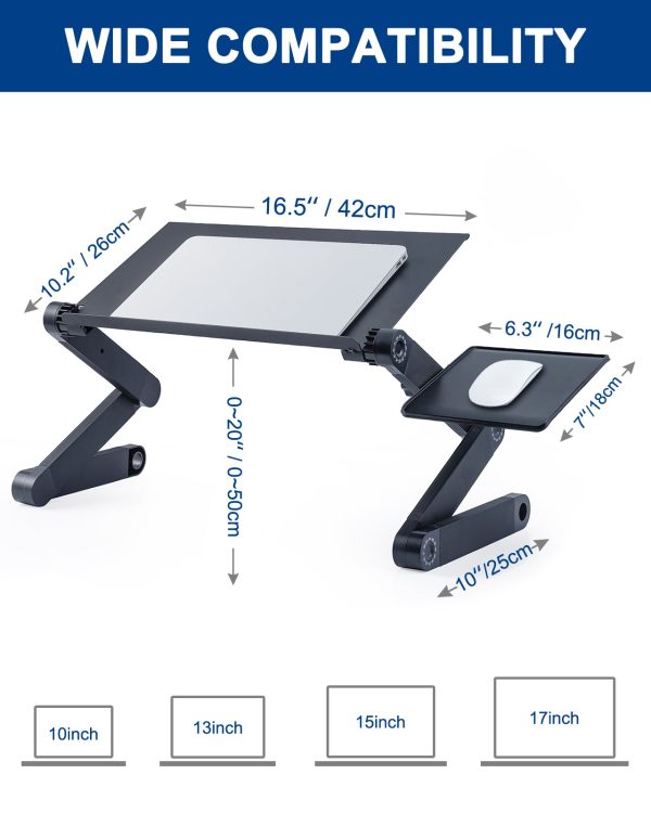 Adjustable Laptop Stand, RAINBEAN Laptop Desk with 2 CPU Cooling USB Fans for Bed Aluminum Lap Workstation Desk with Mouse Pad, Foldable Cook Book Stand Notebook Holder Sofa,Amazon Banned Online Sale