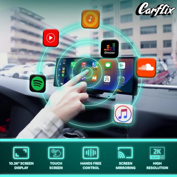 Carflix Portable Wireless CarPlay Screen for Car- 10.26 Inch Car Play Screen & Stereo Compatible with Android Auto and Apple CarPlay - Multimedia Player, Bluetooth, Navigation Screen for All Vehicles Discount