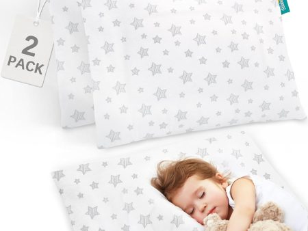 Toddler Pillow Quilted with Pillowcase - 2 Pack, 13  x 18 , 100% Cotton, Ultra Soft & Breathable, White Stars on Sale