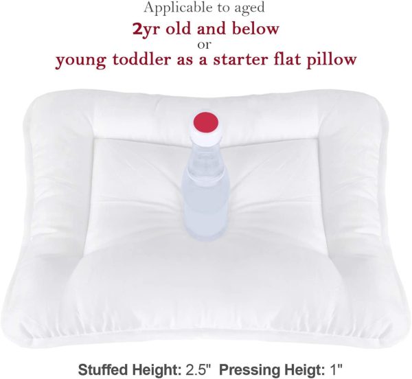 Toddler Pillow Quilted with Pillowcase - 13  x 18 , 100% Cotton, Ultra Soft & Breathable, Pink Heart Supply