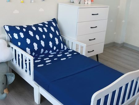 Toddler Bedding Set - 3 Pieces, Includes a Crib Fitted Sheet, Flat Sheet and Envelope Pillowcase, Soft and Breathable, Navy Cloud Sale