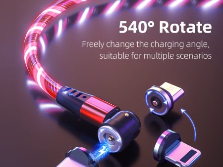 540 Rotate Luminous Magnetic Cable 3A Fast Charging Mobile Phone Charge Cable For LED Micro USB Type C For I Phone Cable Online now