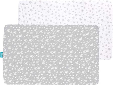 Travel Crib Sheets - 2 Pack, 100% Jersey Cotton, Fits Guava Lotus, Baby Bjorn Travel Crib, Dream on Me Travel Light Playard, Grey & White (42  X 24 ) Sale