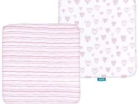 Square Pack n Play Fitted Sheets - 36  x 36 , 2 Pack, 100% Jersey Cotton, Perfect Fit Graco Pack  n Play TotBloc & Joovy Room2 & Delta Children 36  x 36  Playard, Pink & White Hot on Sale