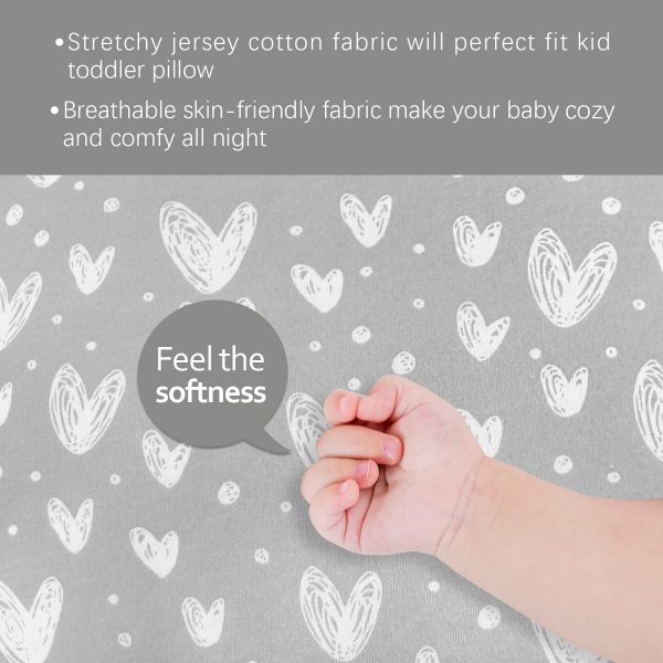 Toddler Pillow Quilted with Pillowcase - 13  x 18 , 100% Cotton, Ultra Soft & Breathable, Grey Heart Cheap