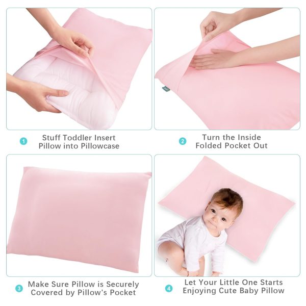 Toddler Pillow Quilted with Pillowcase - 2 Pack, 13  x 18 , 100% Cotton, Ultra Soft & Breathable, Pink & White Online Sale