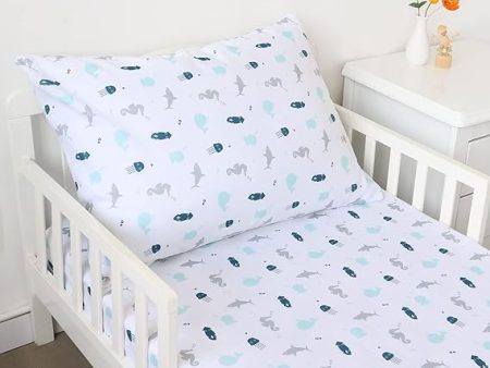 Toddler Bedding Set - 2 Pieces, Includes a Crib Fitted Sheet and Envelope Pillowcase, White Ocean Online Hot Sale