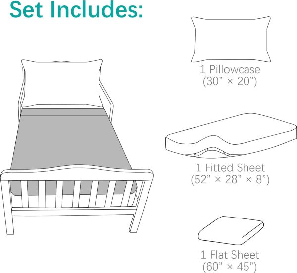 Toddler Bedding Set - 3 Pieces, Includes a Crib Fitted Sheet, Flat Sheet and Envelope Pillowcase, Soft and Breathable For Cheap