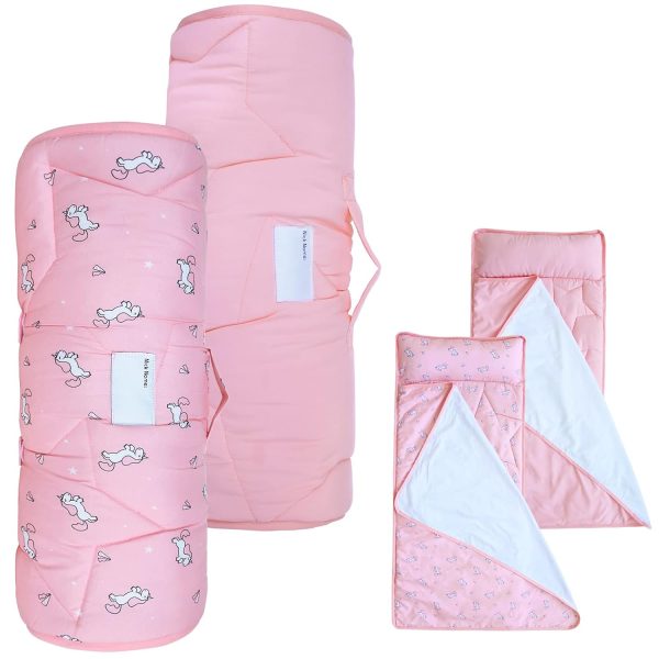 2 Pack Toddler Nap Mat with Pillow and Blanket 50  x 21 , Nap Mat for Boys Girls Super Soft and Cozy, Kids Sleeping Bag for Preschool, Daycare, Toddler Sleeping Bag, Pink For Discount