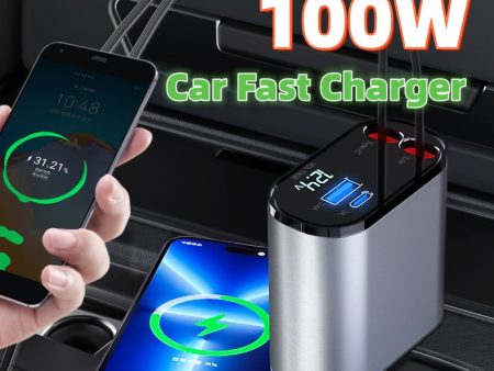 Metal Car Charger 100W Super Fast Charging Car Cigarette Lighter USB And TYPE-C Adapter For Discount