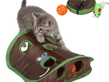 Cute Pet Cat Interactive Hide Seek Game 9 Holes Tunnel Mouse Hunt Intelligence Toy Pet Hidden Hole Kitten Foldable Toys Cheap