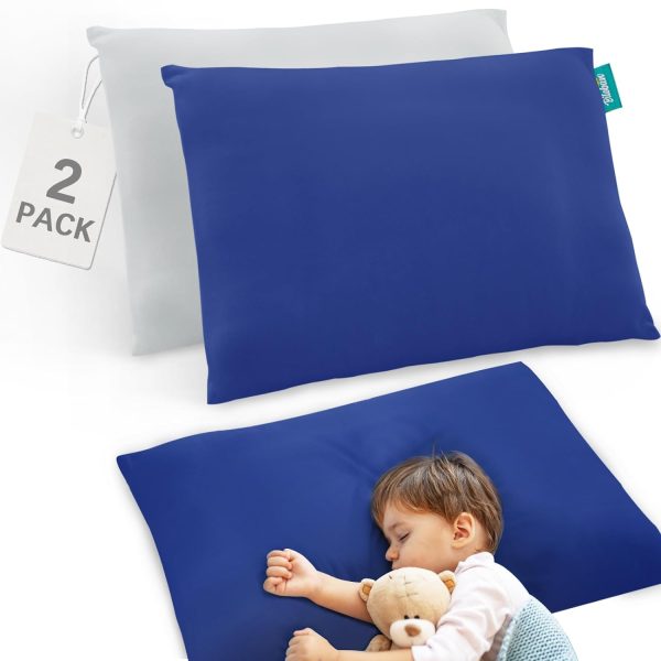 Toddler Pillow Quilted with Pillowcase - 2 Pack, 13  x 18 , 100% Cotton, Ultra Soft & Breathable, Grey & Navy For Cheap