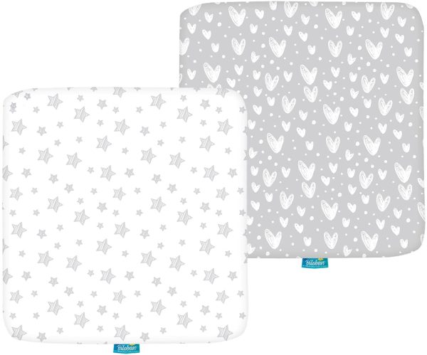 Square Pack n Play Fitted Sheets - 36  x 36 , 2 Pack, 100% Jersey Cotton, Perfect Fit Graco Pack  n Play TotBloc & Joovy Room2 & Delta Children 36  x 36  Playard, Grey & White Cheap