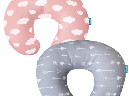 Nursing Pillow Cover for Boppy - 2 Pack, Ultra-soft Microfiber, Breathable & Skin-Friendly, Pink Cloud & Grey Arrow Hot on Sale