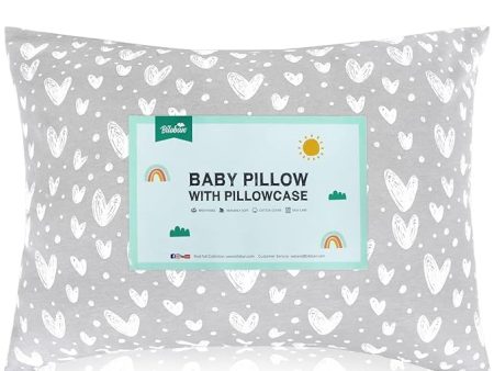 Toddler Pillow with Pillowcase - 14  x 19 , 100% Cotton, Multi-Use, Ultra Soft & Breathable, Grey Heart Online now