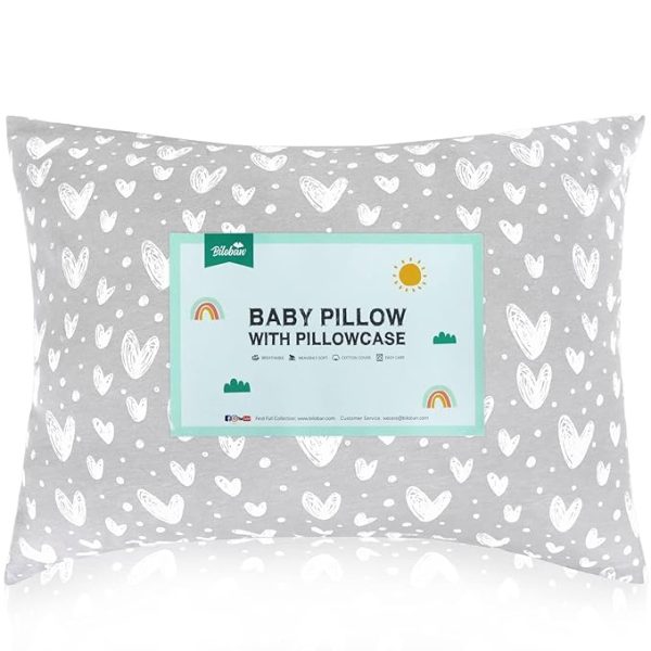 Toddler Pillow with Pillowcase - 14  x 19 , 100% Cotton, Multi-Use, Ultra Soft & Breathable, Grey Heart Online now