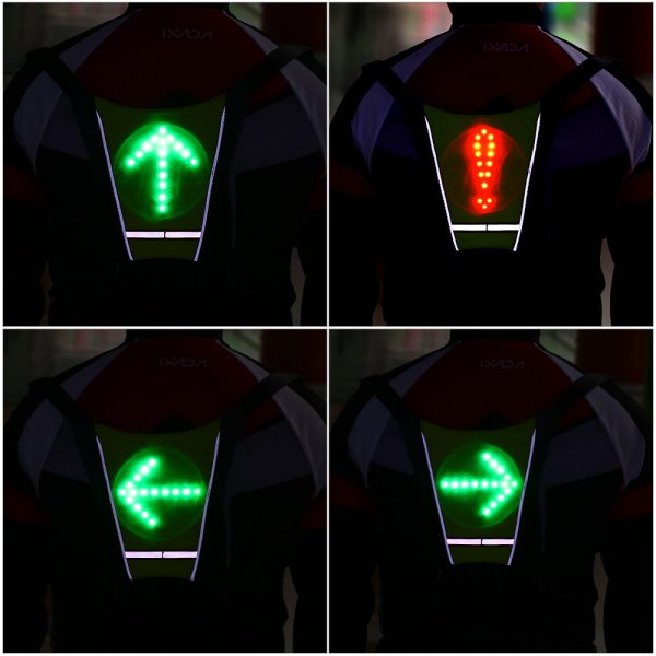 USB Rechargeable Reflective Vest Backpack with LED Turn Signal Light Remote Control Outdoor Sport Safety Bag Gear for Cycling on Sale