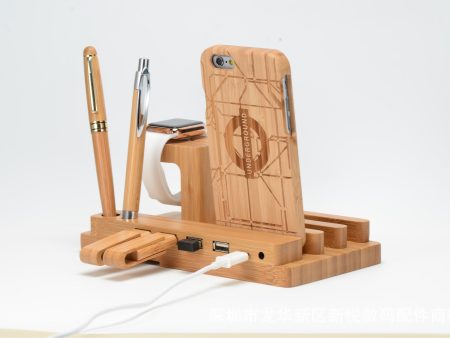 Compatible with Apple , Bamboo, wood andMobile applewatch bracket charging wooden bracket multi-function flat cell phone base Online now