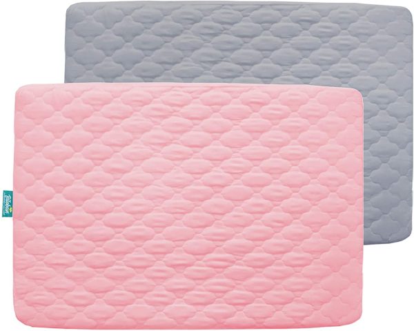 Pack N Play Mattress Pad Cover  Protector - 2 Pack, Ultra Soft Microfiber, Waterproof, Grey & Pink (for Standard Playpen  Mini Crib) For Sale