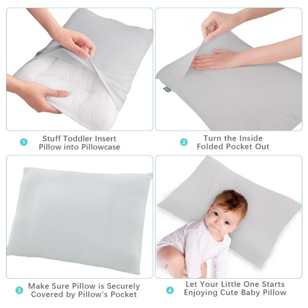 Toddler Pillow Quilted with Pillowcase - 2 Pack, 13  x 18 , 100% Cotton, Ultra Soft & Breathable, Grey & Navy For Cheap