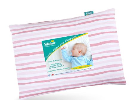 Toddler Pillow Quilted with Pillowcase - 13  x 18 , 100% Cotton, Ultra Soft & Breathable, Pink Stripe on Sale