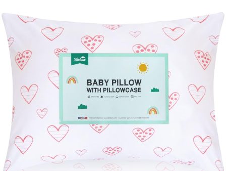 Toddler Pillow with Pillowcase - 14  x 19 , 100% Cotton, Multi-Use, Ultra Soft & Breathable, Pink Heart Fashion