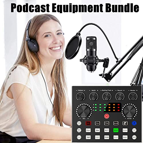 Podcast Equipment Bundle, BM800 Podcast Microphone Bundle with V8s Voice Changer, Condenser Microphone Recording Studio Package for Podcasting Live Streaming Singing PC Mobile TikTok YouTube For Cheap