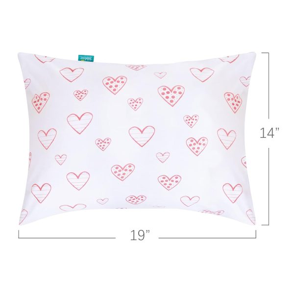 Toddler Pillow with Pillowcase - 14  x 19 , 100% Cotton, Multi-Use, Ultra Soft & Breathable, Pink Heart Fashion