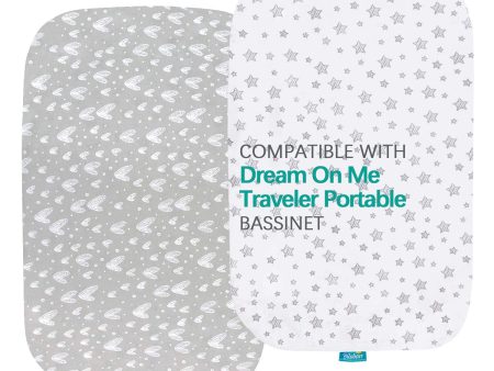 Bassinet Fitted Sheets Compatible with Dream On Me Traveler Portable Bassinet- 2 Pack, Cotton For Cheap