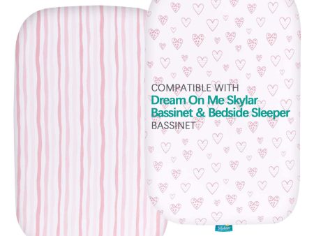 Bassinet Fitted Sheets Compatible with Dream On Me Skylar Bassinet & Bedside Sleeper- 2 Pack, Cotton Discount