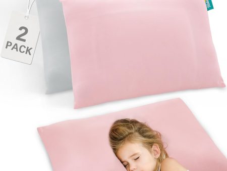 Toddler Pillow Quilted with Pillowcase - 2 Pack, 13  x 18 , 100% Cotton, Ultra Soft & Breathable, Grey & Pink Online now