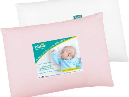 Toddler Pillow Quilted with Pillowcase - 2 Pack, 13  x 18 , 100% Cotton, Ultra Soft & Breathable, Pink & White Online Sale